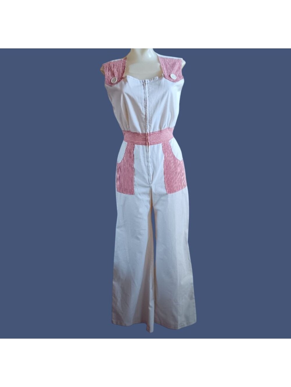 True Vintage 1970's Jumpsuit 8 Medium Bellbottom Sleeveless Handmade 1of1